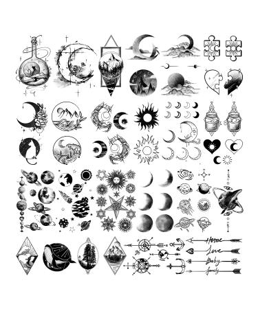 Cerlaza Temporary Tattoos for Men Women  30 Sheets Small Hand Fake Tattoos for Adult Body Art  Waterproof Tattoo Stickers Space Moon Design on Neck Clavicle Shoulder