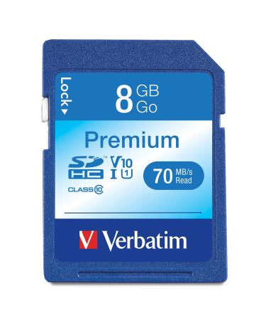 Verbatim 8GB Premium SDHC Memory Card, UHS-I V10 U1 Class 10, Blue (96318) 8 GB