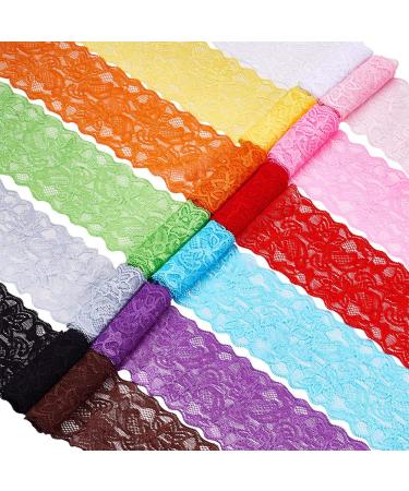 BENECREAT 30 Yards Lace Fabric Stretch Elastic 3.15 inches Wide Trim Lace for Headbands Garters Wedding Bouquet Making - 30 Colors  1 Yard Per Color Elastic lace 3.15 Inch