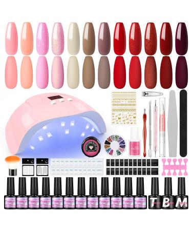 COSCELIA Gel Nail Kit with 36W Nail Lamp 12 Colours Gel Nail Polish Set All Seasons Nail Polish Starter Sets Gift for Women DIY at Home AM159