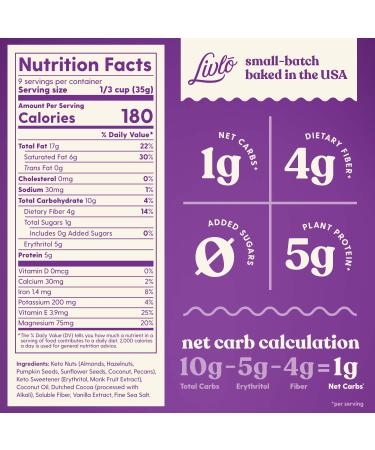Livlo Chocolate Hazelnut Keto Granola - Low Carb, Grain & Gluten Free Cereal | 1g Net Carbs, Diabetic Friendly 11oz - Buy Online on SooperMarket.com