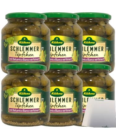 Khne Schlemmertpfchen Mild-spicy extra crunchy gherkins refined with Balsamico Bianco 6-pack (6x300g jar) + usy block
