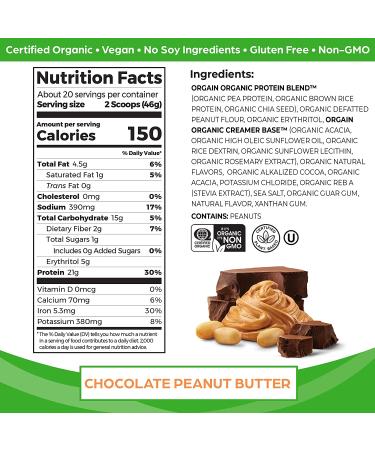 Orgain Organic Plant-Based Protein Powder - Chocolate Peanut Butter 2.03 lb - Buy Online on SooperMarket.com