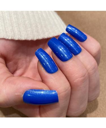 Buy Novo Ovo Blue Holographic Angular Press-On Nails - Small Artificial Fingernails with Glue for Easy Application | International Shipping Available - Buy Online on SooperMarket.com