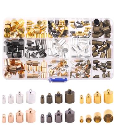 Rustark 200Pcs 5 Color Brass Cord Ends Caps Jewelry Findings Kit Assorted Sizes for Tassels Leather Art Crafting