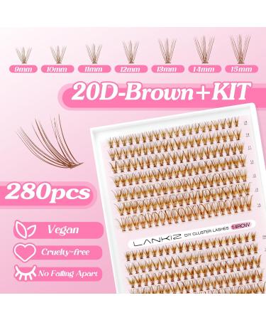280pcs Lankiz Brown Eyelash Extensions Set - 20D C Curl Mix 9-15mm Individual Lashes with Adhesives Glue Remover & Applicator | Perfect for Beginners - Buy Online on SooperMarket.com