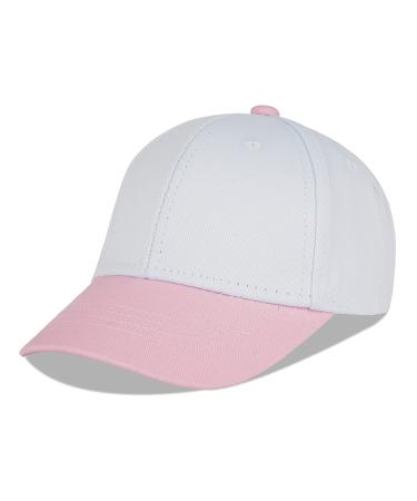 LANGZHEN 100% Cotton Outdoor Children's Kids Plain Baseball Cap Hat Adjustable Sun Hat for Girls Boys 1-2 Years Pink White