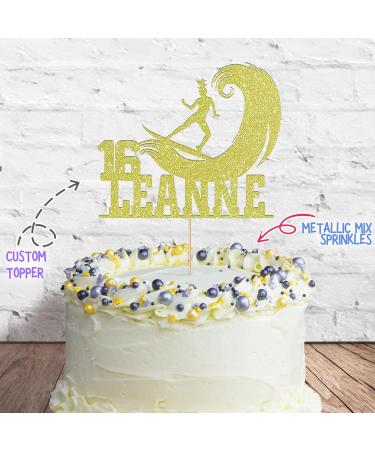 Cakeshop Cake Decoration Pack | Surfer Surfing Theme Premium Double Sided Glitter Card Cake Topper & 25g Party Pack of Cake Sugar Sprinkles | Custom Name & Age Cake Decorations (Champagne) Non-Prime Glitter Card: Champagne - Buy Online on SooperMarket.com