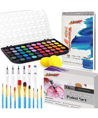 Watercolor Paint Set  48 Color Watercolor with 10 PCS Nylon Brushes 6 PCS Refillable Water Brush Pen  10 Page Pad(A4) and 2 PCS Art Sponges. Watercolor Paint Set for Adults Children and Beginners. B-48 Water Color Set St...