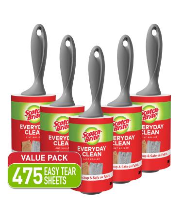 Scotch-Brite Lint Roller Value Pack, Works Great On Pet Hair, 5 Rollers, 95 Sheets Per Roller, 475 Sheets Total