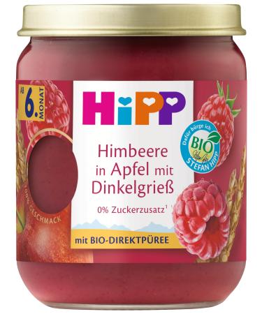 HiPP Organic Fruit and Grain Raspberry in Apple with Spelt Semolina 160g Pack of 6 (6x160g)