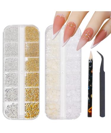Nail Art Pearls for Nails Decorations Flatback Pearls gems Gold Silver White Pearl Nail Charms Half Round Nail Jewels for Nail Art Rhinestones Mixed Nail Art Supplies Accessories Nail Pearls gems Charms