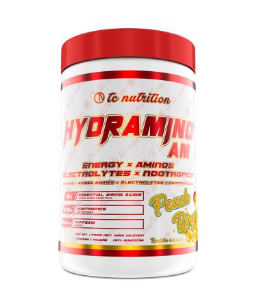 Hydramino AM - EAA + BCAA Amino Energy Powder - Essential Amino Acids with Caffeine Nootropics & Electrolytes | Focus Endless Energy Hydration & Muscle Recovery | Alpha-GPC Tyrosine Lutein Lion s Mane More | Peach Rings 30 servings