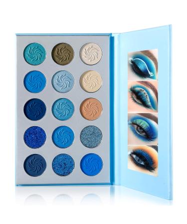 Space Blue Eyeshadow Palette DE'LANCI 15 Color Cosmetics Pressed Pigment Christmas Snowflake Eye Shadow Pallete Matte Shimmer Glitter Drama Makeup Eye Shadow Powder Long Lasting