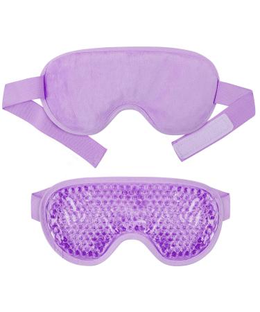WOVTE Cooling Eye Mask Reusable Hot or Cold Therapy Gel Bead Eye Mask with Soft Plush Backing and Adjustable Strap for Puffy Eyes Dry Eyes Dark Circles Headache (Purple2)