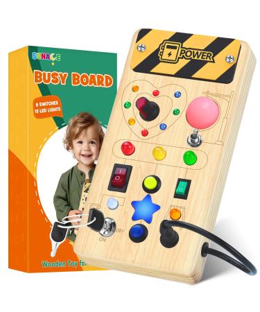 Montessori Busy Board - Montessori toys from 1 year wooden toys with 8 switches 15 LED lights Activity Board motoric toys educational toys for babies toddlers young girls from 1 2 3 4 years