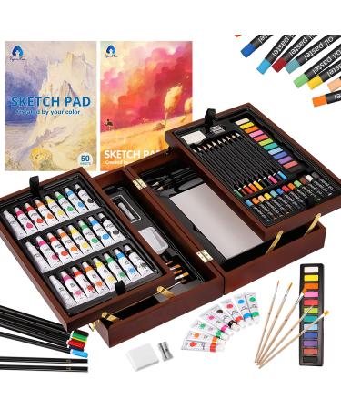 Art Supplies  Vigorfun Deluxe Wooden Art Set Crafts Drawing Painting Kit with 2 Sketch Pads  Oil Pastels  Acrylic  Watercolor Paints  Creative Gifts Box for Adults Artist Kids Teens Girls 85 Piece Set