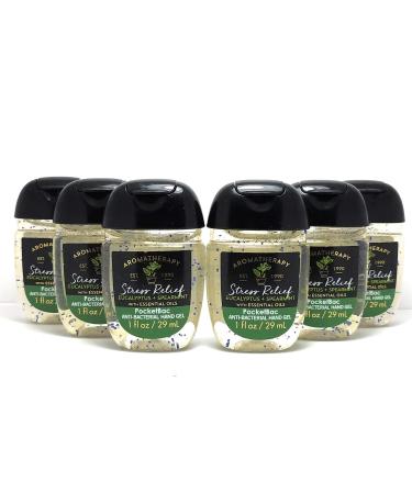 Bath and Body Works 6 Pack Aromatherapy Stress Relief Eucalyptus Spearmint Pocketbac Hand Sanitizer 1 Oz. Travel Size Body Cream 1 Oz.