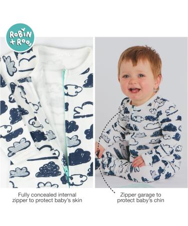 100% Cotton Two-Way Zipper Baby Sleepsuit Unisex Onesie 12-18 Months Navy Clouds - Buy Online on SooperMarket.com