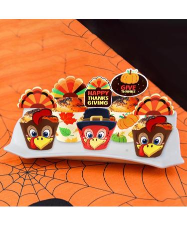 80 Pcs Thanksgiving Cupcake Toppers Pumpkin Turkey for Thanksgiving Day Decoration Party Supply (Gobble Till you Wobble) - Buy Online on SooperMarket.com