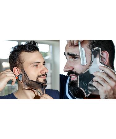 Men's Beard Shaping Tool with Inbuilt Comb - Clear 2pcs | Styling Comb for Goatee Mustache Sideburns | Jaw Cheek/Neck Line Templates for Symmetric/Curve/Step Cut - Buy Online on SooperMarket.com