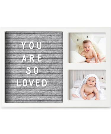 Felt Letter Board Baby Keepsake - Baby Picture Frame, Announcement Message Felt Board & Letterboard Letters, Gender Reveal Gifts, My First Year Picture Frame, Ultrasound Picture Frame (Alpine White)