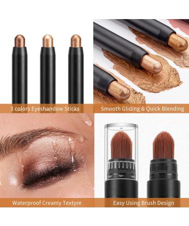 Vtrem 3 PCS Eyeshadow Stick Set - Neutral Cream Matte Eye Highlighter & Eyeliner Crayon Makeup with Brush - Shiny Cosmetics for Perfect Eyes - Buy Online on SooperMarket.com