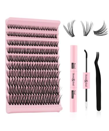 Higu clace DIY Lash Extension Kit 200pcs D curl Individual Lashes Clusters 8-18mm with Waterproof Lash Bond and Seal 10ml Lash Tweezers forClusters Eyelash Extension Kit at Home Use(40D-D-8-18MM) 3 Count (Pack of 1) Lash Kit A