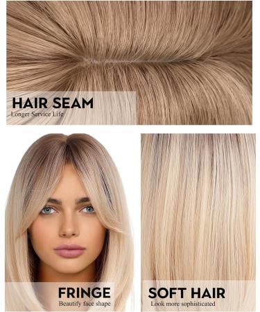 WOKESTAR Blonde & Dark Roots Bob Style Wig for Women - Heat Resistant Synthetic Hair - Buy Online on SooperMarket.com