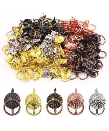 Tanstic 150Pcs 5 Colors Metal Brad Fasteners with Pull Rings  Mini Brad Paper Fasteners Brad Fasteners with Fluted Tops and Attached Jump Rings for DIY Craft Decoration