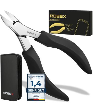 Robbx professional nail tongs for strong toenails and fingernails |Soft handle |Including stable leather case |Nail scissors for thick nails nail pliers spring