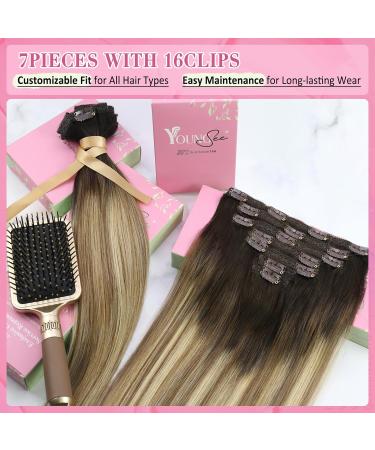 Youngsee Balayage Clip-in Hair Extensions | Real Hair Brown to Blonde | 35cm - 7PCS - Buy Online on SooperMarket.com