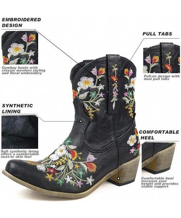 ZGRZPMGR Women's Western Cowgirl Embroidered Ankle Boots - Black (9.5-10) - Buy Online on SooperMarket.com