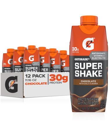 Gatorade Super Shake, Chocolate, 30g Protein, 11.16 fl oz Carton (Pack of 12)