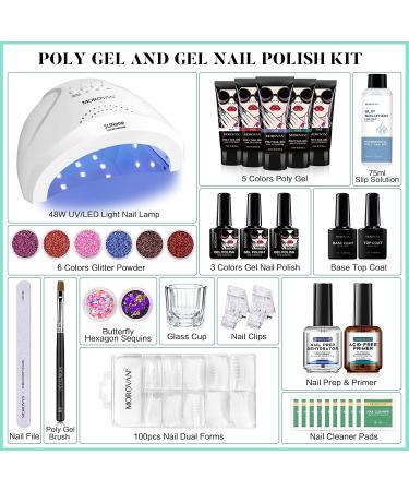 Morovan Poly Gel Nail Kit with 48W LED Lamp and Glitter Prep - Extension Gel, Primer, & Nail Art Supplies - Buy Online on SooperMarket.com