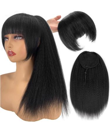 Allyreetress Yaki Drawstring Ponytail with Bangs - Long Yaki Straight Ponytail Extension for Black Women Synthetic Hairpiece Clip in Ponytails Extension for Daily Party Use (black) 20 inches with bangs black - Buy Online on SooperMarket.com