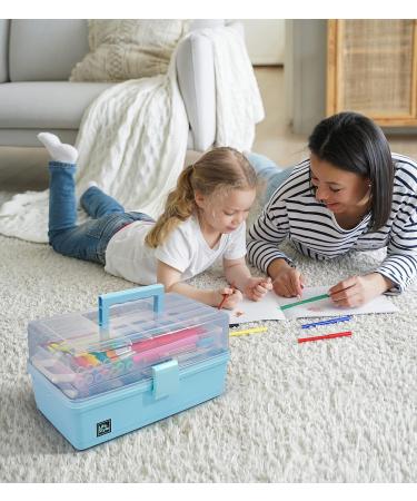 3-Layer Plastic Portable Storage Box - Blue | Multipurpose Organizer for Art, Craft, Cosmetic | Handled Storage Case for Home, School, Office | First Aid Kit Container - Buy Online on SooperMarket.com