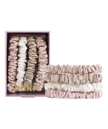 Silkie 4-Set 100% pure mulberry lide neutral pink thin hair tie with travel bag hair tie for every day hair care ponytail holder without hair damage (nude)