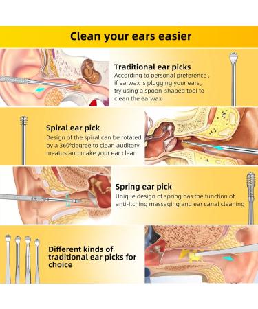 9 Pcs Ear Pick Earwax Removal Kit Ear Cleansing Tool Set Ear wax Removal Tool Ear Curette Ear Wax Remover Tool with a Cleaning Brush and Storage Box Medical Grade for Children and Adults Silver - Buy Online on SooperMarket.com