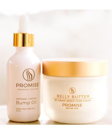 Promise Pregnancy Skin Care for Stretch Mark Prevention Scars and Dry Skin Ultra-Hydrating Belly Butter and Bump Oil for Pregnant Women Vegan Non-Toxic Set