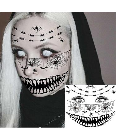 Scary Halloween Face Temporary Tattoos - 4 Sheets for Women, Men, Kids, and Adults | 3D Witch, Zombie Makeup Kit | Dia de los Muertos Face Tattoos with Spider Web, Bat, and Scar Designs - Buy Online on SooperMarket.com