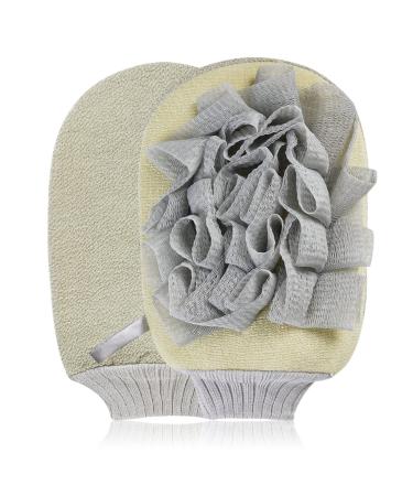 2-In-1 Exfoliating Glove,ENESNES Exfoliating Body Scrubber for Shower,Exfoliating Mitt with Loofah Sponge,Dead Skin Remover and Exfoliator for body,Great for Spray Tan Removal or Keratosis Pilaris BEIGE_2 IN 1_1PCS