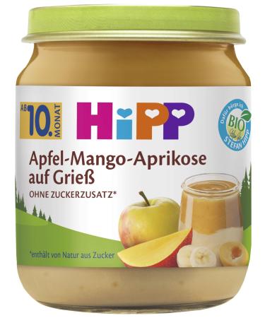 HiPP Organic Dessert Apple-Mango-Apricot on Semolina Pack of 6 (6x200g) DA44001 Mango/Apricot Semolina 200g 200g Mango/Apricot Semolina