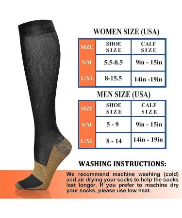 Copper Compression Socks (8 Pairs) 15-20 mmHg | Graduated Athletic & Daily Wear for Men & Women | Running, Travel | Black | Large-X-Large - Buy Online on SooperMarket.com