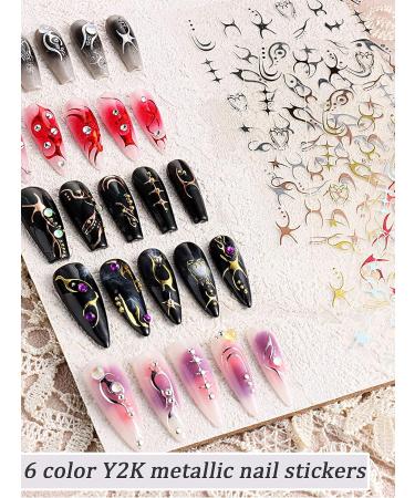 Gorvalin Y2K Nail Art Sticker Decals - 12 Sheets Metallic Cyber Punk Design for DIY Nail Decoration | Self-Adhesive Nail Charms for Women & Girls - Buy Online on SooperMarket.com
