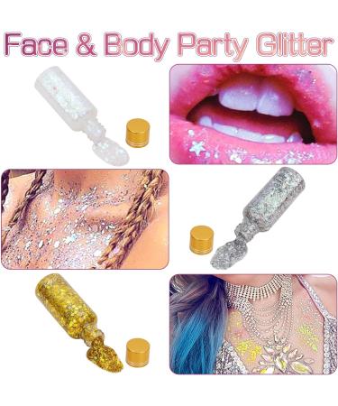 3Pcs Body Glitter Gel 50ml Face Glitters Mermaid Sequins Chunky Glitter Liquid Gel with 3 Brushes Holographic Sparkling Lotion Glitter Chunky Powder Gel for Body Face Hair Eye Lip Nail DIY Art - Buy Online on SooperMarket.com