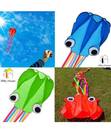 3 Pack Octopus Kite Set - Easy Flyer Beach Kites for Kids & Adults - Blue/Green/Red - 100M Kite String Included - Buy Online on SooperMarket.com