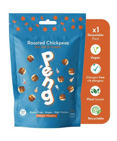 Peng Roasted Chickpeas Snack (110g) - Healthy High Protein Plant-Based Double Roasted Chickpeas Snack (Sea Salt & Vinegar)
