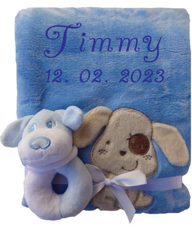 Wuff-Dogsworld Personalized Baby Blanket | Custom Name Embroidery & Gift Set - Baby Rattle or Socks for Baptism & Birth (Boy/Girl) - Buy Online on SooperMarket.com