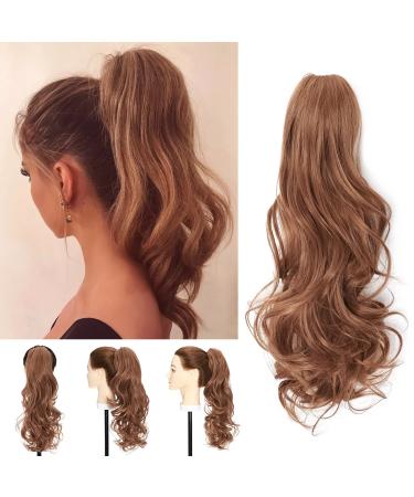 Long Short Claw Ponytail Hair Extension One Piece Cute Clip in on Ponytail Jaw/Claw Synthetic Straight Curly Hairpieces 18" Curly Light Auburn 18 Inch Light Auburn